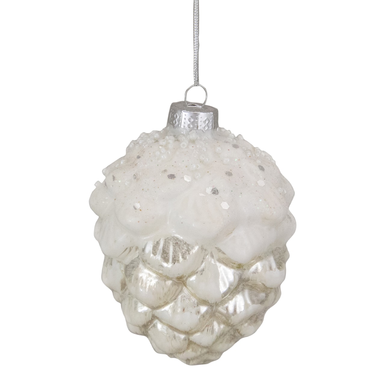3.5&#x22; Silver Frosted Pine Cone Glass Christmas Ornament
